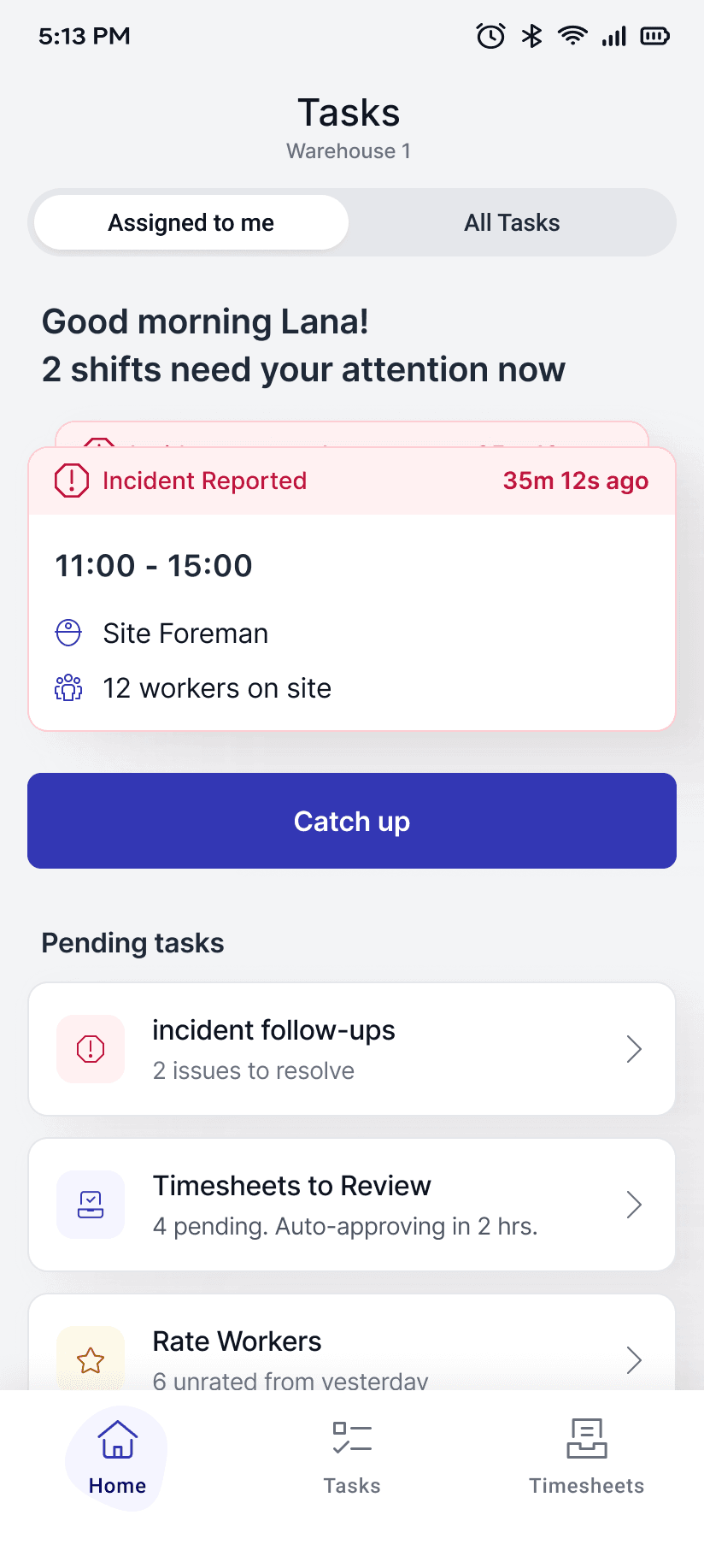 Supervisors App — Task management with shift alerts and pending actions